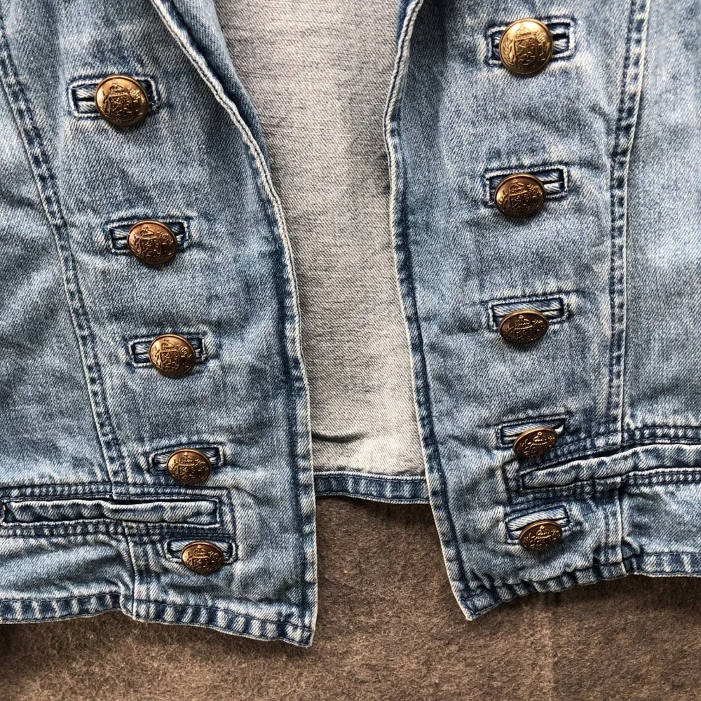 Gap Girls XL (12-13) Denim Band Jacket Double Breasted Open Front Blue‎ Military